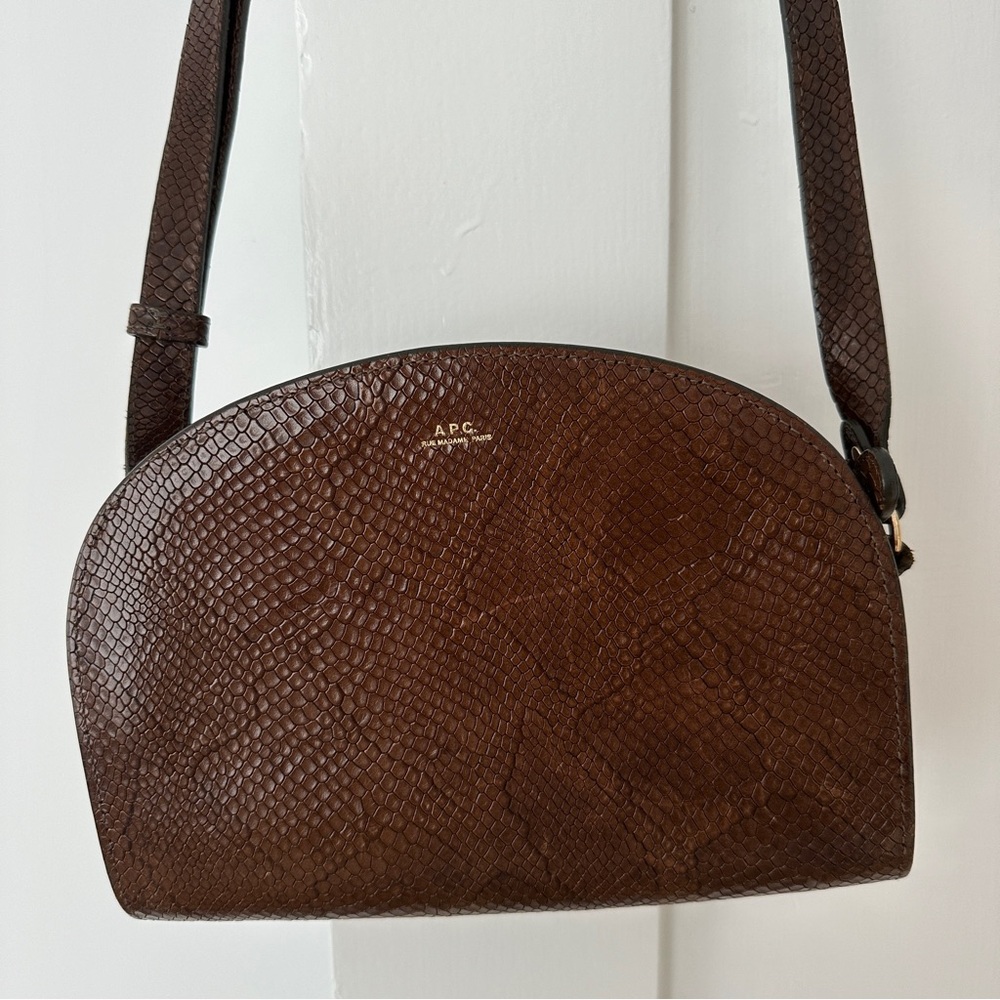 A.P.C. Chocolate Brown Snakeskin-Embossed Leather Crossbody